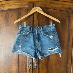 GRLFRND | Helena High-Rise Distressed Jean Cut Off Shorts in Love Street | 24